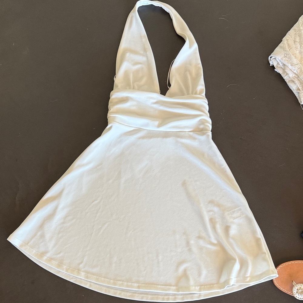 Zara White Backless Halter Dress
